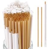 Potchen 500 Pcs Individually Wrapped Sugarcane Straws 8", Brown | Biodegradable, Compostable, Disposable Drinking Straws, for Smoothie Drinks Parties Restaurants Home