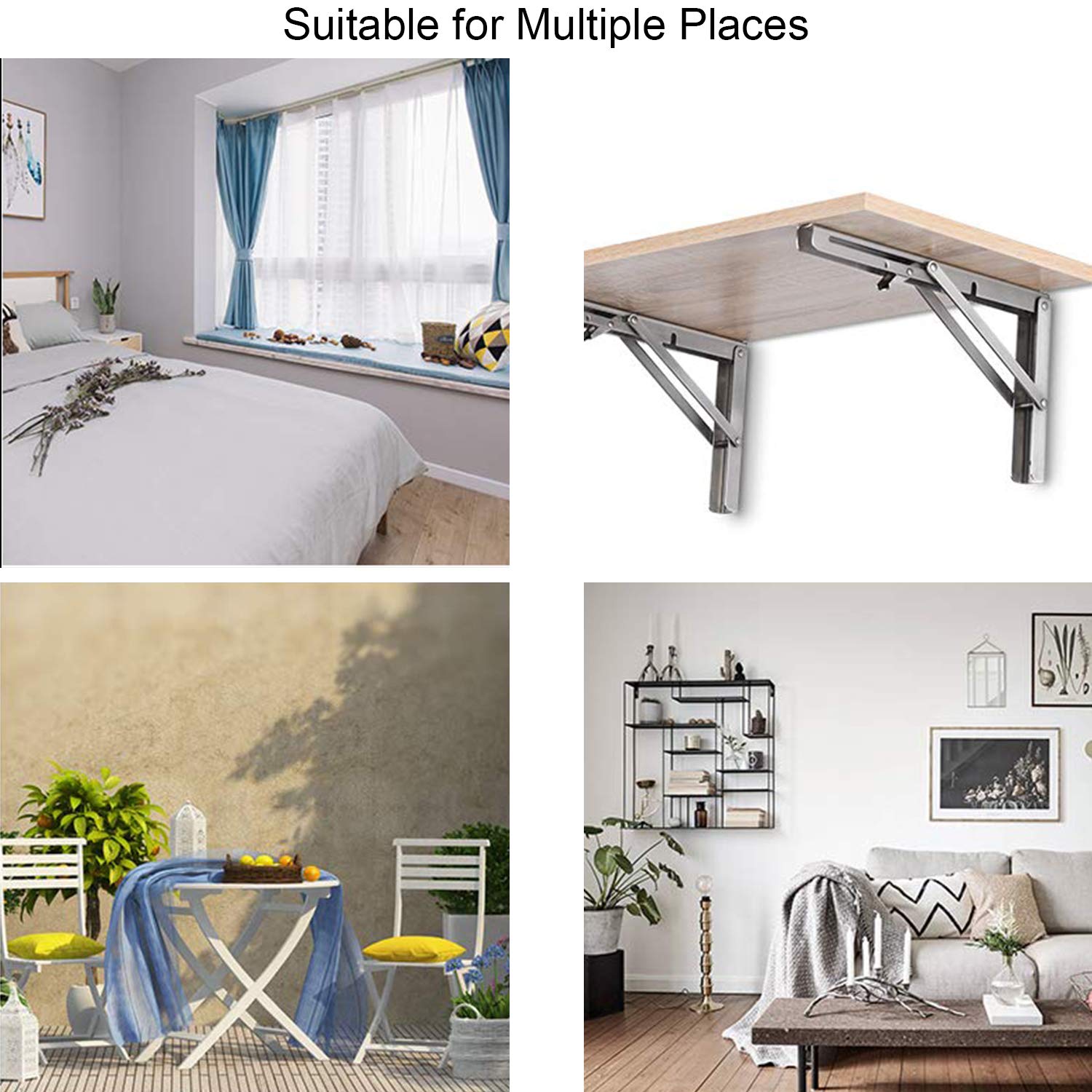 2 Pcs Wall Mount Fold Shelf Bracket for Bench Desk Support Brackets