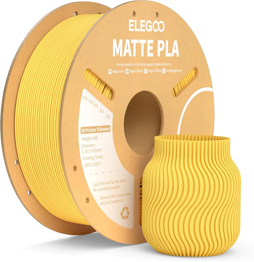 ELEGOO Matte PLA Filament Sunshine Yellow 1KG 1.75mm Dim Accuracy 0.02mm