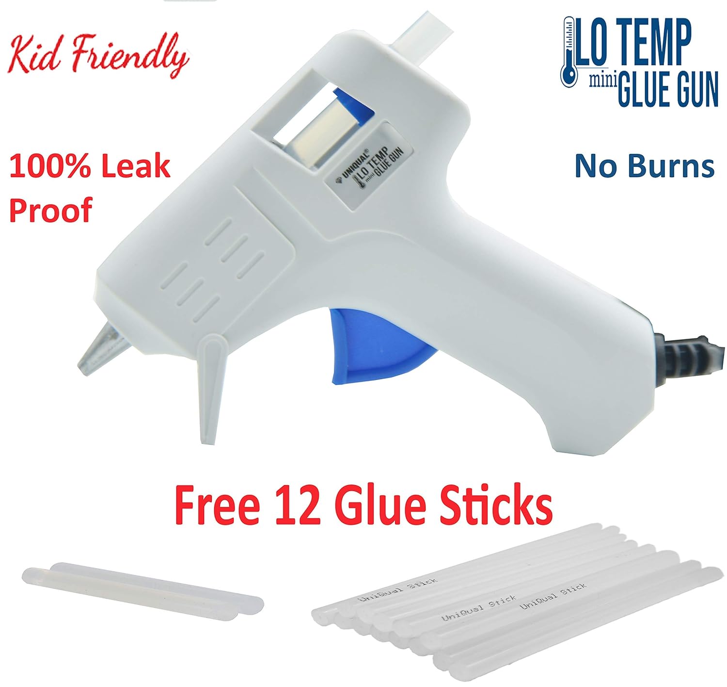 UniQual UQGG15L01 Plastic Low Temp Mini Glue Gun with 12 Glue Sticks