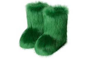 YESBOR Women's Faux Fur Boots Fluffy Mid-Calf Fuzzy Winter Snow Boots Outdoor Flat Shoes