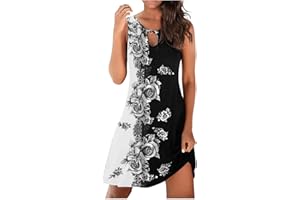 FARTEY Summer Dresses for Women 2024 Casual Floral Printed Beach Dresses Loose Flow Midi Dress Sleeveless Tank Sun Dress