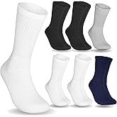 Special Essentials 6 Pairs Non-Binding Diabetic & Circulator Crew Socks For Men & Women - Soft Moisture-Wicking Cotton
