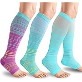 Owcorowan 3 Pairs Open Toe Compression Socks for Men & Women - 15-20 mmhg Knee High Stockings for Circulation Support