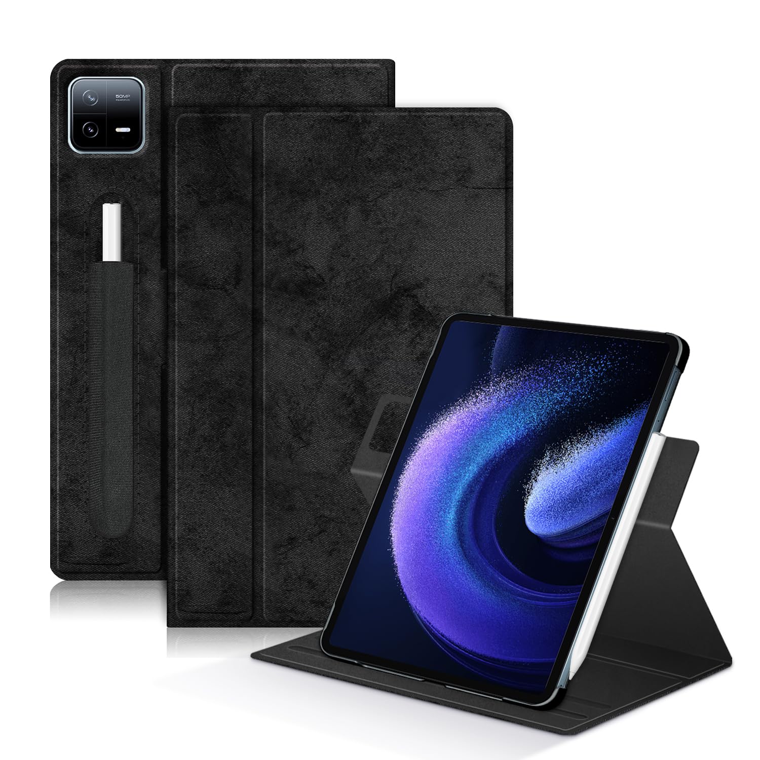 DINGGUAGUA Case Compatible with Xiaomi Pad6/6pro Tablet 11inch Released 2023 Multi-Angle Stand Cover for Mi Pad 6 Pro Tablet 360° Adjustable Swivel,Black