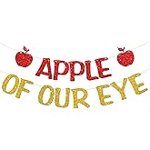 Apple of Our Eye Banner - Boy Girl Kid Birthday Party Supplies - Baby Shower Idea and Gift - Fruit Themed 1st Birthday Party Decorations - Red Gold Glitter