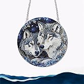 Generic 11.8 Inches Jungle Animal Wolf Acrylic Window Hanging Decor 3D Wolf Stained Glass Window Panels for Bedroom Office Garden Decoration Indoor Window Decor Gift for Mom Grandma Teacher