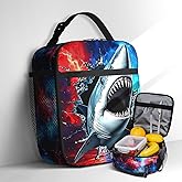 Shark Lunch Bag for Kids Boys Girls Toddler Cartoon Shark Reusable Insulated Lunch Box Red Blue Lighting Lightweight Thermal Cooler Tote for School Picnic Travel Hiking Office