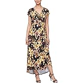 S.L. Fashions Womens Short Sleeve Casual Dress, Wedding Guest Gown with Surplice Neck, High-Low Hem and Tie Belt