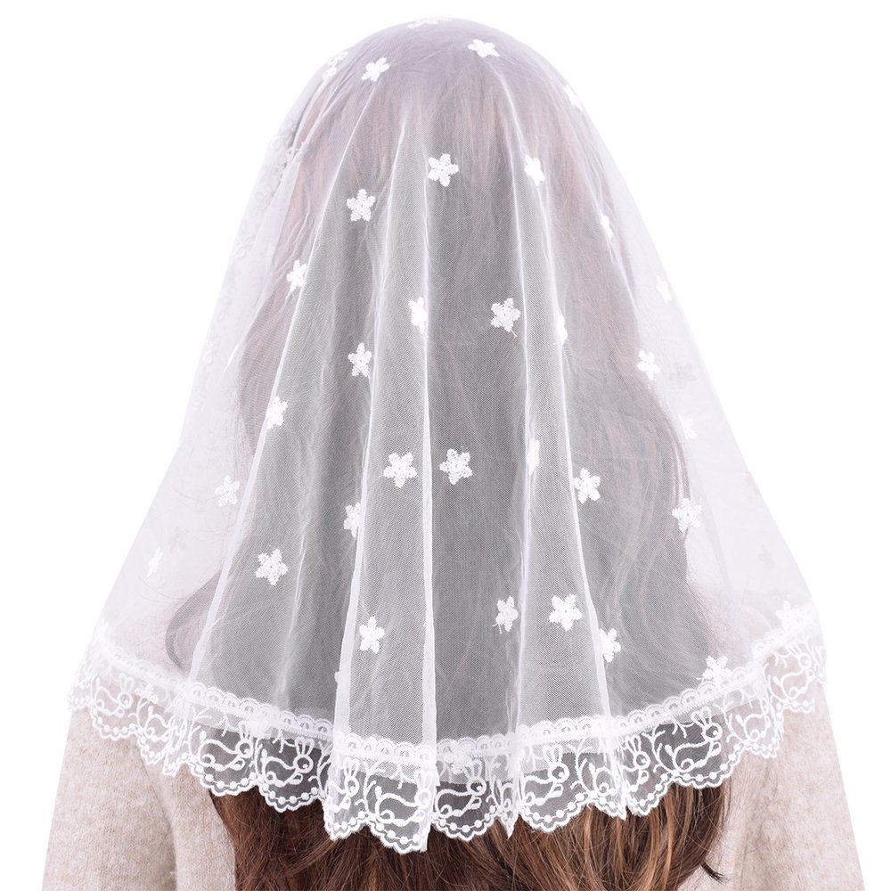 TREORSIWhite Veil Lace Mantilla Catholic Church Chapel Veil Head Covering Latin Mass