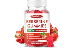 MEENCCD Berberine Gummies with Ceylon Cinnamon 1500mg High Potency Berberine HCL Supplement for Immune Support, Sugar Free, Vegan, Strawberry Flavor, 60 Count