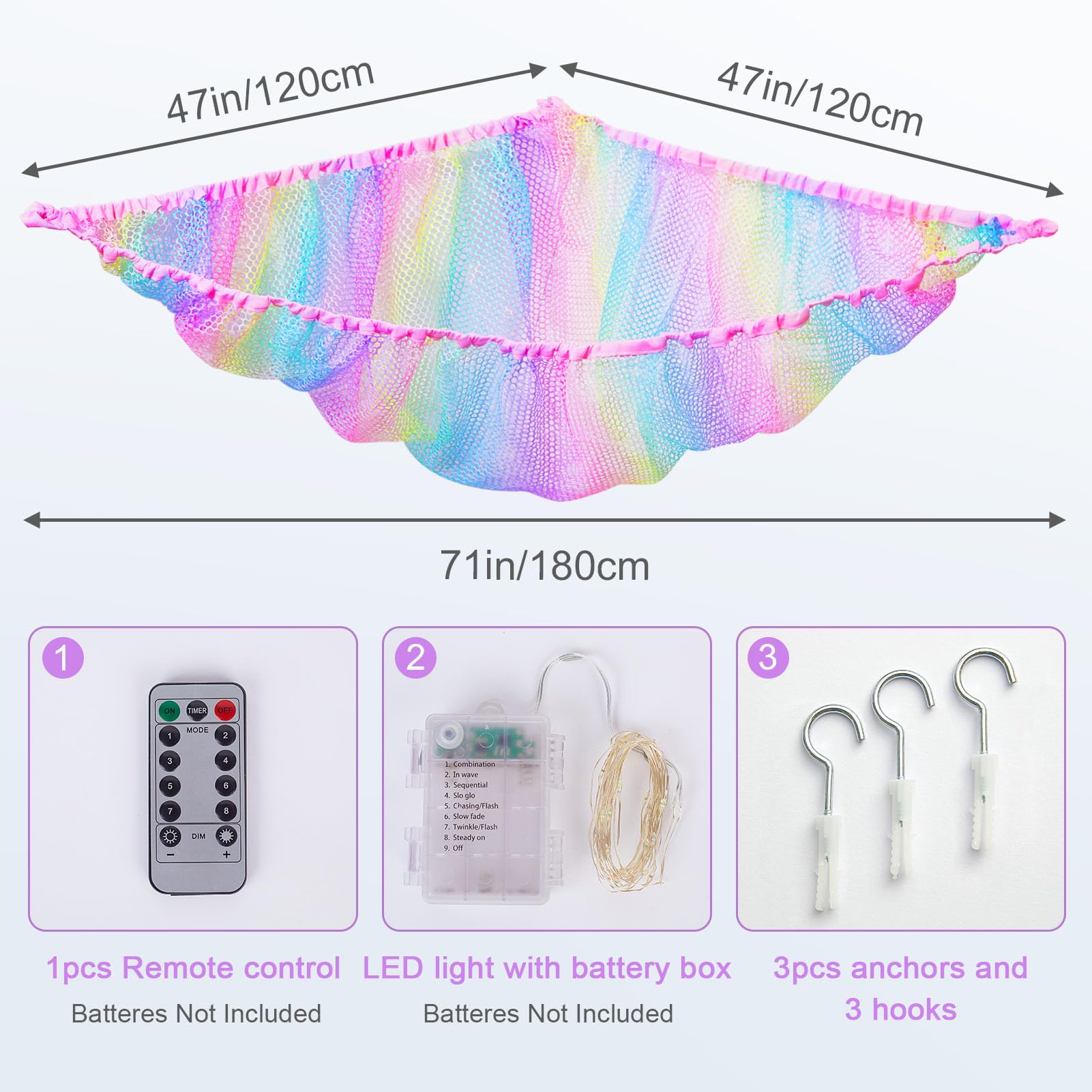 Unicorn Castle Stuffed Animals Net Hammock Kids Toy Storage with LED Light Plush Toy Organizer Corner Hanging Stuffed Animals Holder For Nursery Kids Girls Room Decor