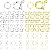 AD Beads Spring Clasps 14K Gold Plated and Silver Plated with Open Jump Rings Round Clasps for Necklaces Bracelet Or Jewelry Making (50Pcs / 25Pcs Silver & 25Pcs Gold Plated)