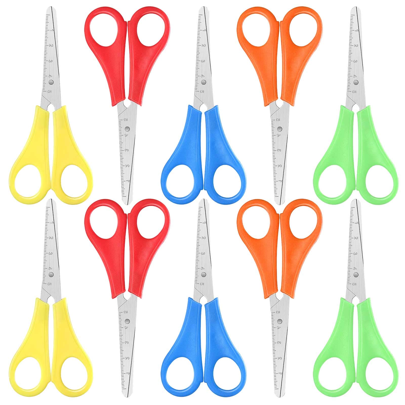 10 PCS Children Safety Scissors Blunt Tip Preschool Handled Training Scissors with CM Scale Left and Right Hand for Kids Child Craft School Student Scrapbooking Paper Cutting Teaching