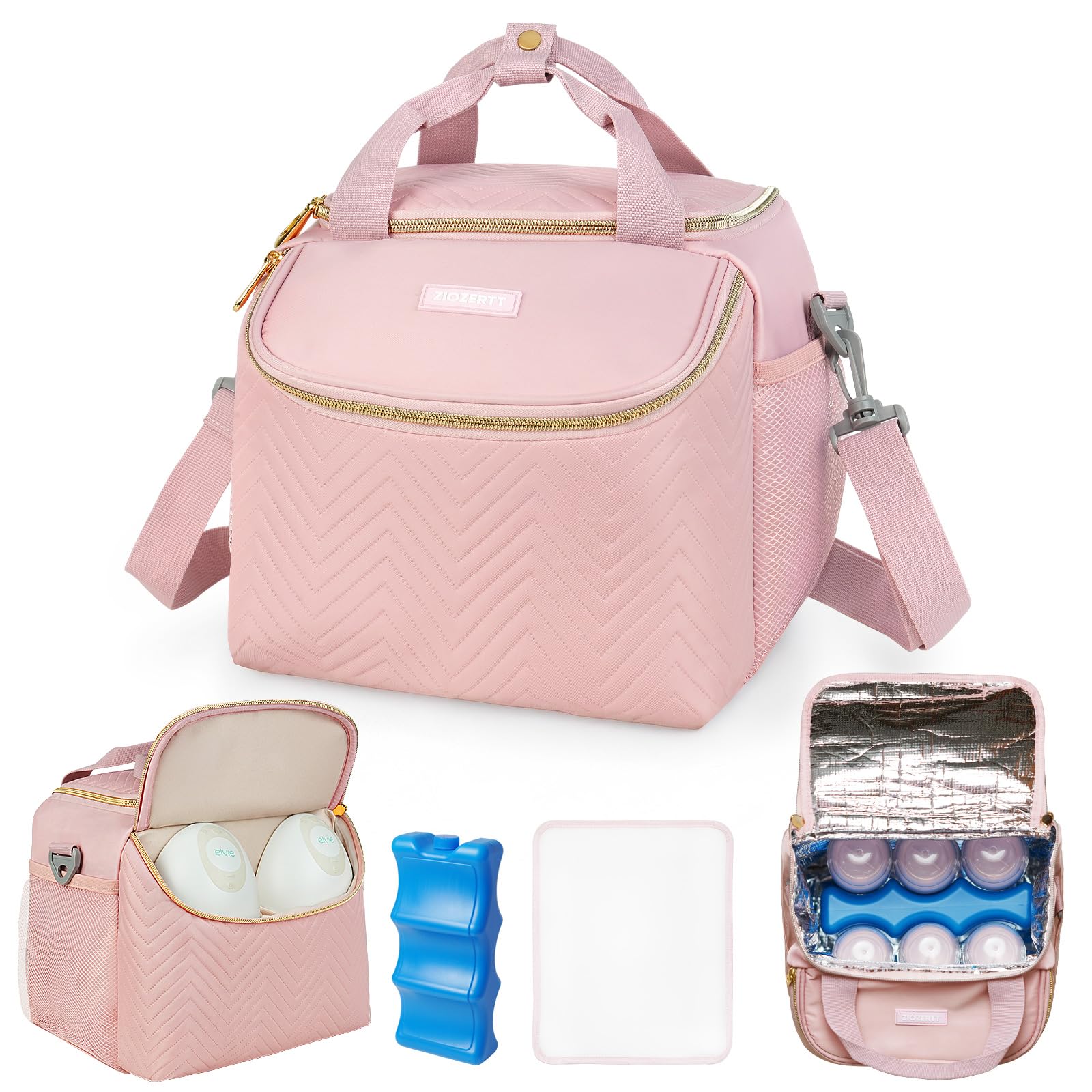 Photo 1 of Wearable Breast Pump Bag,Breastmilk Cooler Travel Bag Compatible with Momcozy/Medela/Elvie/Willow Breast Pump with Ice Pack and Water Resistent Mat for 6 Baby Bottles Up to 9 Ounce,Pink