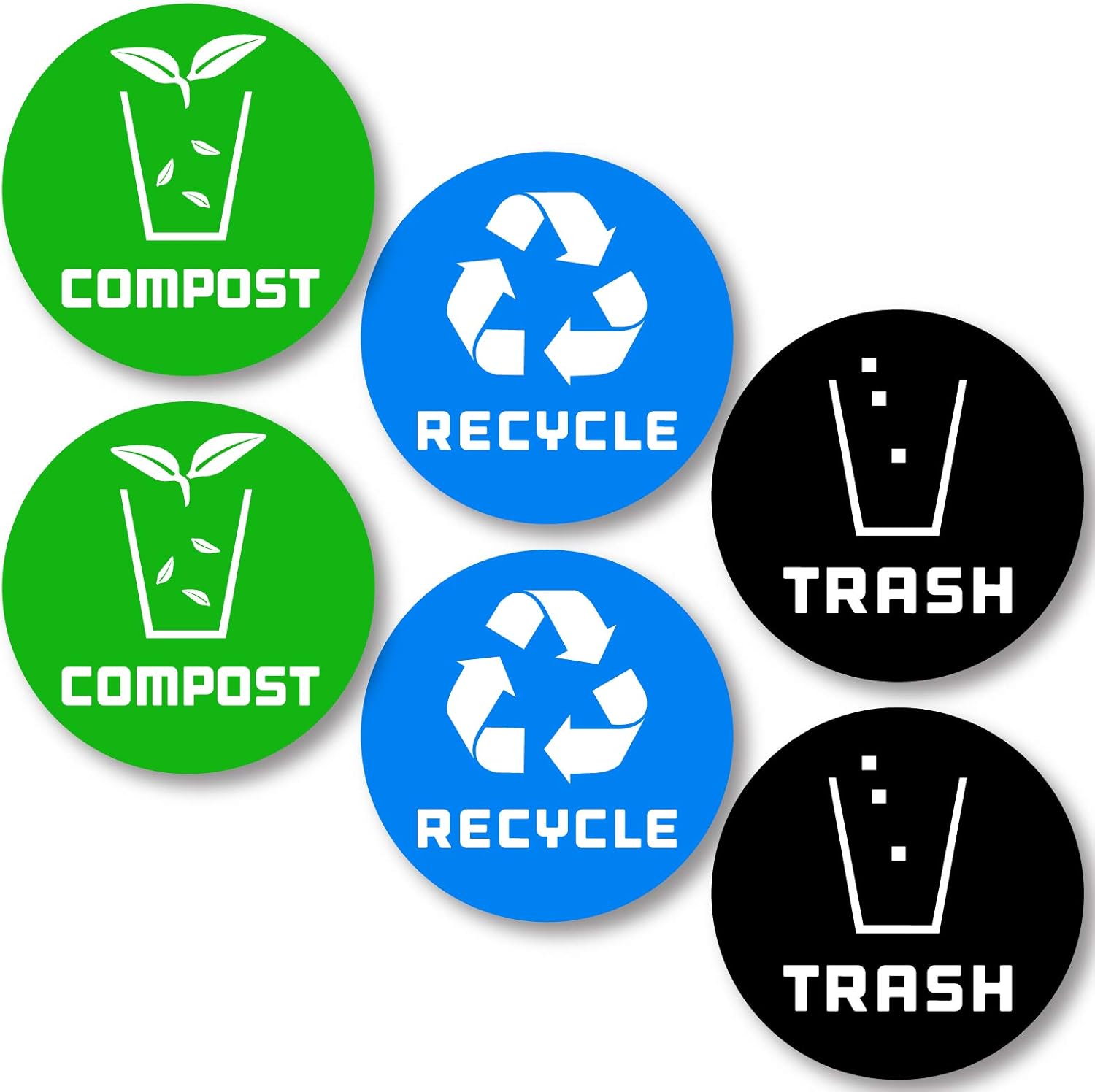 6 Pack (4in x 4in) Recycle Logo and Trash can Sticker to Organize Your Trash - for Trash cans, Garbage containers and Recycle Bins - Premium Vinyl Decal (4in x 4in, Compost 6pk): Home Improvement