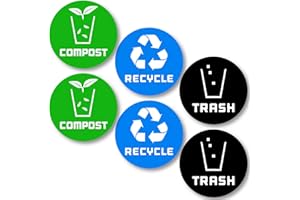 VINYL FRIEND 6 Pack Recycle Logo and Trash can Sticker to Organize Your Trash - for Trash cans, Garbage containers and Recycle Bins - Premium Vinyl Decal (Compost, Medium)