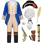 Mecamelon Washington Costume Boys Hamilton American Colonial Patriot Uniform with Wig (Blue, 7-8 Years)