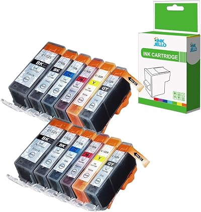 InkJello 12pk PGI525 CLI526 Ink Cartridges for Canon Pixma MG6150 MG6250 MG8150