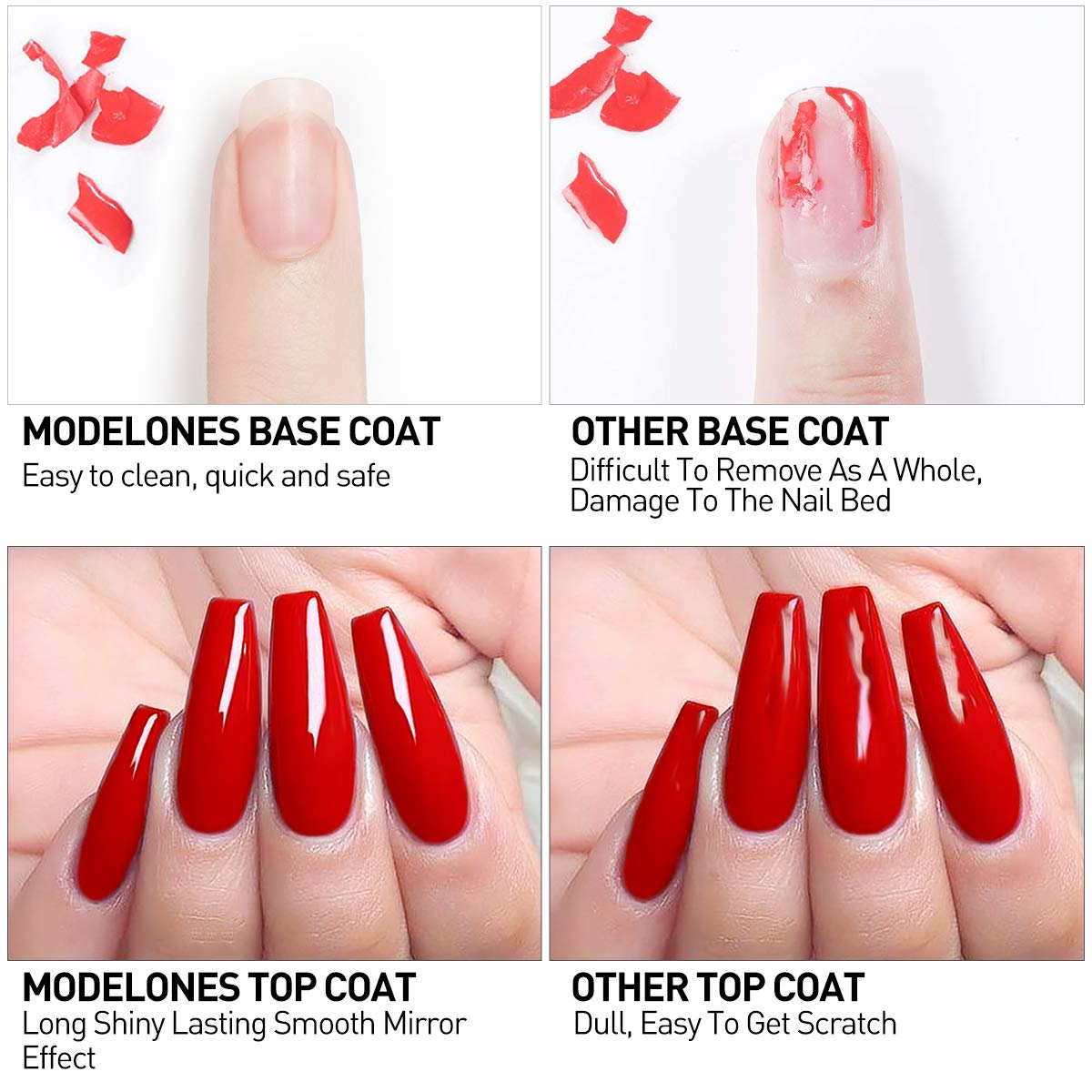 Modelones Gel Top and Base Coat, Gel Nail Polish No Wipe Top Coat Base Coat Set, 2x10ml LED Soak Off New Upgraded Formula Long-Lasting Gloss and Shiny Finish For Home DIY and Nail Salon : Beauty