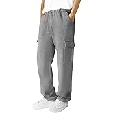 Men's Fleece Cargo Sweatpants Loose Fit Cotton Joggers with 5 Pockets Open Bottom for Gym Hiking Casual Wear