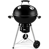 18-Inch Kettle Charcoal Grill with Lid, Porcelain-Enameled BBQ Grill with Built-in Thermometer, Adjustable Air Vents, Removable Ash Catcher, Wheels for Backyard BBQ, Patio &amp; Outdoor Cooking