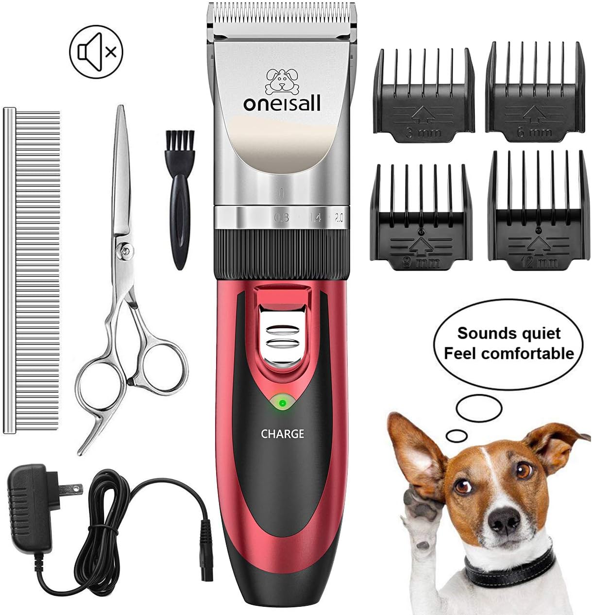 oneisall Dog Shaver Clippers Low Noise Rechargeable Cordless Electric Quiet Hair Clippers Set for Dog Cat