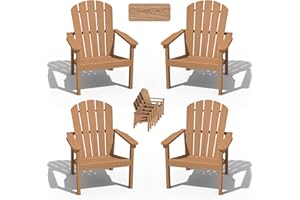 nevilywood Stackable Adirondack Chair Set of 4, HDPE Outdoor Patio Chair - Durable and Space Saving, Suitable for Porches, Lawns or Garden, Teak
