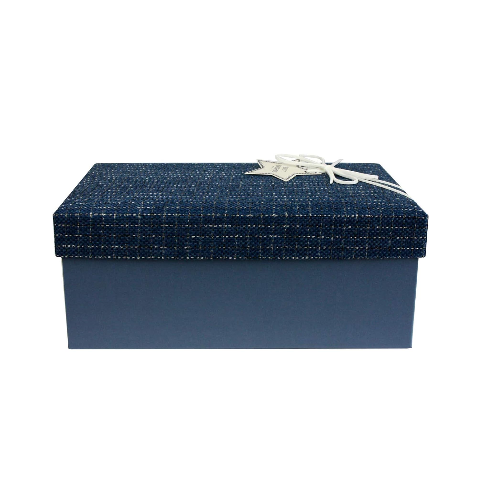 Emartbuy Black Paper + Fabric Blue Rigid Gift Box with Ribbon – 28 x 18 x 13 cm – Luxury Cardboard Presentation Box|Premium Packaging for Hampers, Birthdays, Weddings, Corporate Gifting