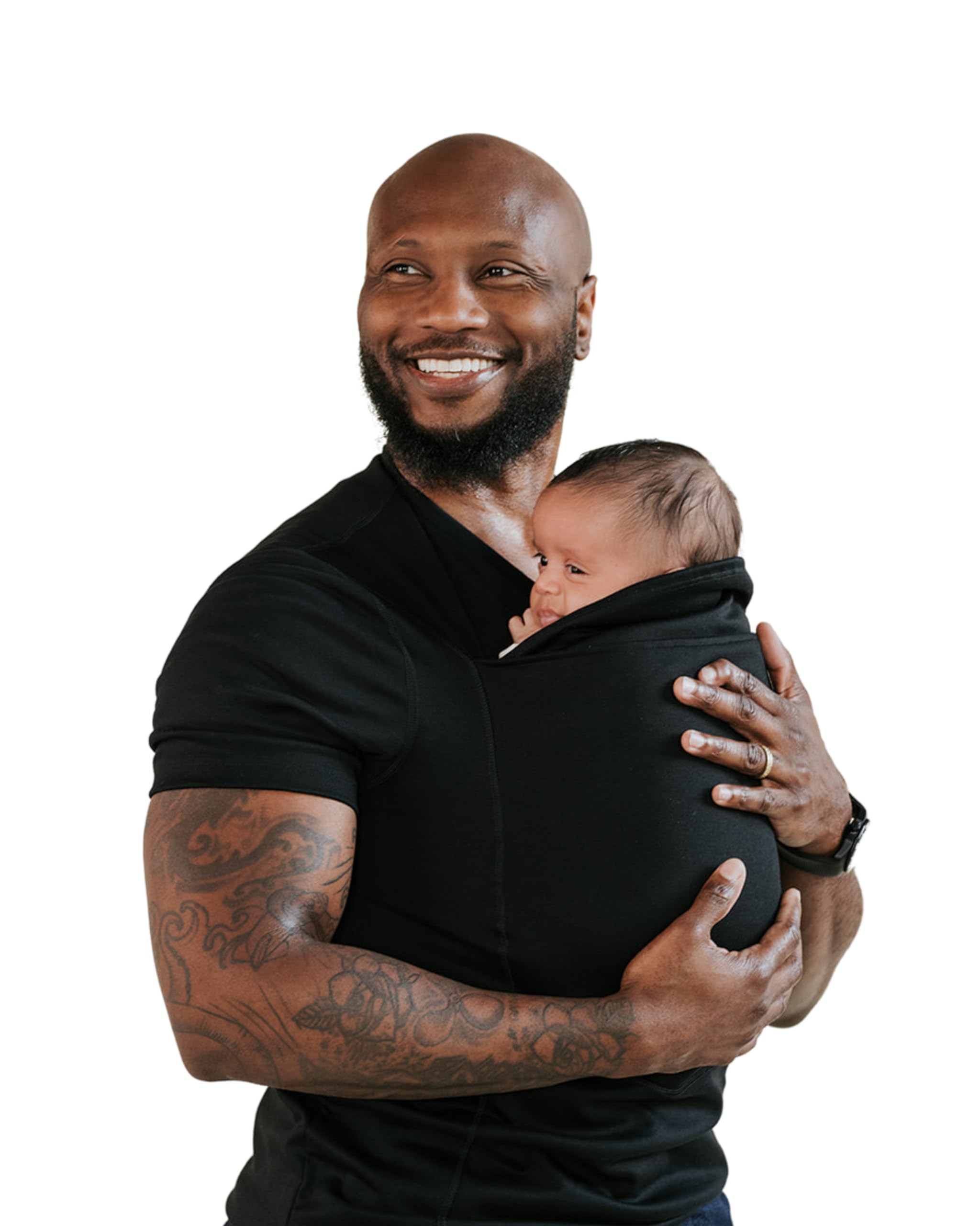 Photo 1 of Lalabu Dad Shirt | Original Babywearing T-Shirt with Kangaroo Pouch | Baby Wrap Carrier for Newborns & Infants | Baby Wrap Carrier for Newborns | Essential for New Dads | Pure Black, L, Short Sleeve