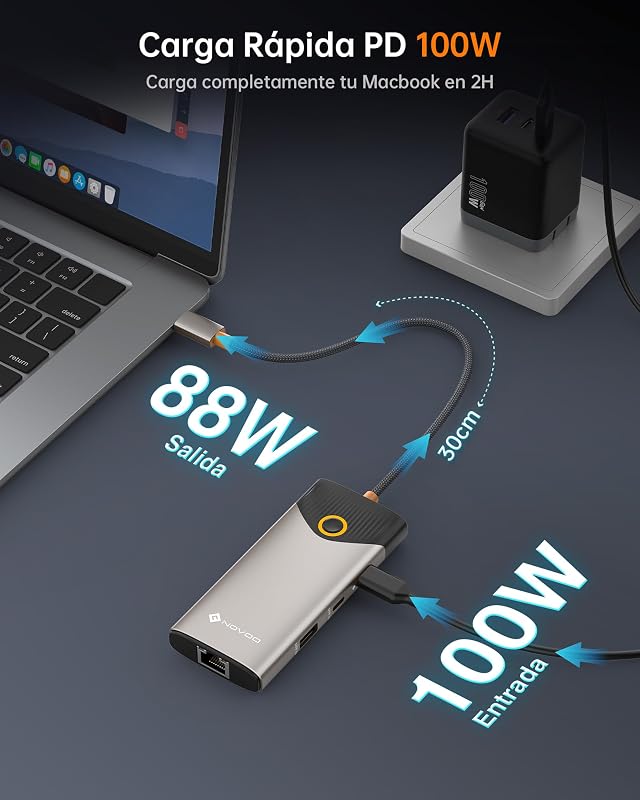 Hub USB C, dock 7-em-1 com 4K@60Hz HDMI, Ethernet de 1Gbps, carregamento PD de 100W, portas USB-A/C de 5Gbps, estação de acoplamento compatível para MacBook, iPad, iPhone, DELL, HP, Surface