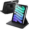 JETech Rotating Case for iPad Mini (A17 Pro, 2024 Model, 7th Generation) / Mini 6 (2021 Model, 6th Generation) with Pencil Holder, 360 Degree Rotation Protective Stand Cover Clear Back (Black)