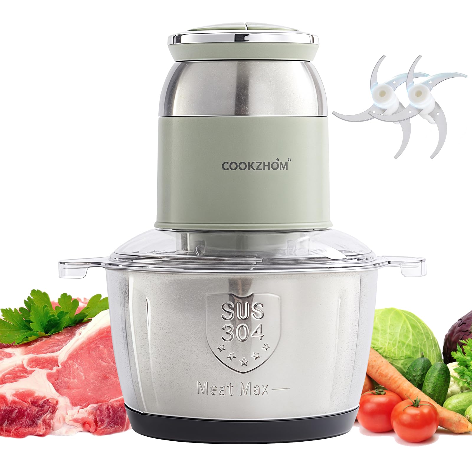 Photo 1 of COOKZHOM Green Food Processor,500W Electric Meat Grinder with 8 Cup Stainless Steel Bowl and 4 Sharp Blades, Food Chopper & Vegetable Chopper for home use,Meat Processor, Vegetables, Fruits and Nuts