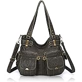 Angel Kiss Women's Designer Handbag Large Double Zipper Multi Pocket Washed Leather Purse
