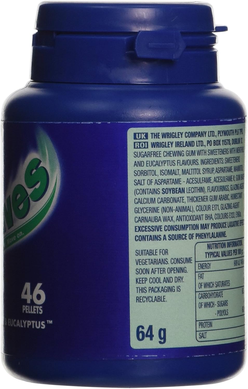 Wrigley's Airwaves Menthol & Eucalyptus Chewing Gum 46 Pieces (Pack of 6), Green, 46 count (Pack of 6) - Image 3