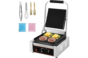 Commercial Panini Grill, 1800W Electric Sandwich Panini Maker, 9"x9" Full Grooved Enamel Plate Stainless Steel Double Sandwic