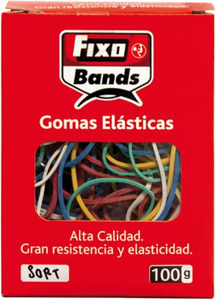 Fixo Caja 100G Gomas Elasticas Colores y Tamaños Surtidos: Amazon.es: Oficina y papelería