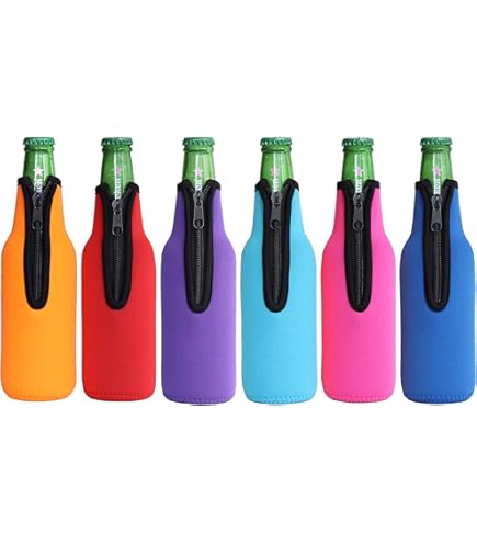 Beer Bottle Insulator Sleeves – Zip-Up Neoprene Jackets To Keep Drinks Cold & Hands Warm, Set Of Multiple