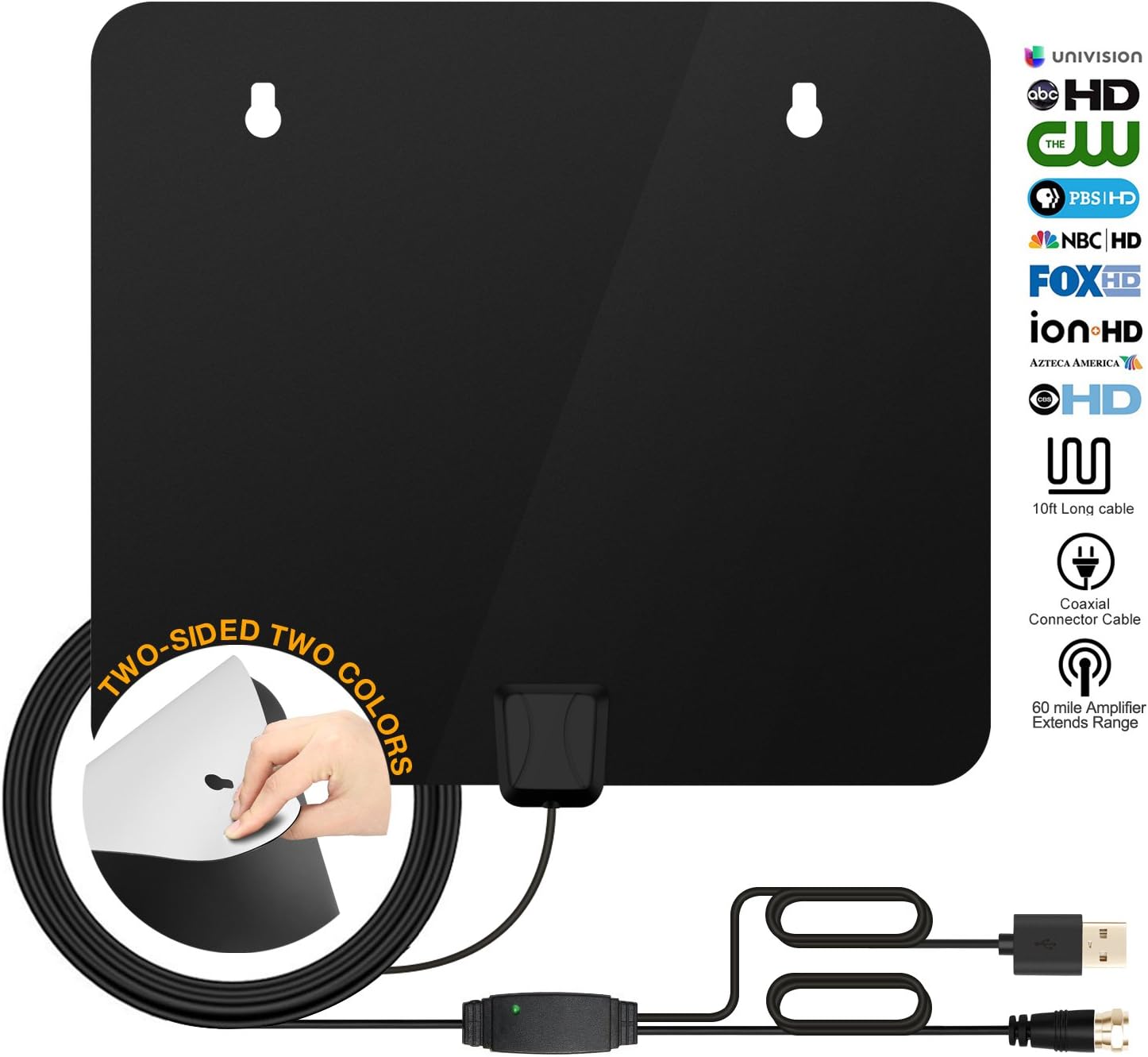 HDTV Antenna,TV Antenna for Digital TV Indoor,Digital Antenna for HD TV with USB PowerSupply and 10FT Coax,50-80 Miles Long Range Amplified TV Antenna,1080P Indoor Antenna for TV.
