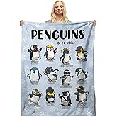 Penguin Blanket for Adults, Penguin Gifts for Women Adult, Types of Penguins Throw Blanket Penguins Lovers Gifts Decor Soft Cozy Flannel Fleece Illustration Throw Blankets Home Decor 50''x 60''
