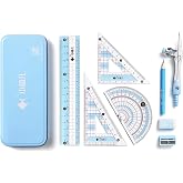waremew 8 Pcs Compass/Math Set for Students with Shatterproof Storage Box, Geometry Set for School, Includes Ruler, Protractor, Compass, Pencil,Pencil Sharpener and Eraser,etc. Perfect Gift