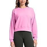 SANTINY Fleece Cropped Sweatshirts for Women Soft Crewneck Sweatshirt Pullover Long Sleeve Workout Crop Tops