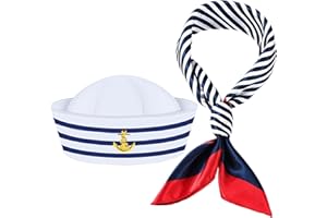 D-Fokes 2 Pieces Navy Marine Admiral Style Hat - Adjustable Ship Sailor Cap Yacht Boat Captain Hat Funny Party Hats