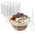 TOFLEN 8 oz Dessert Cups with Spoons, 50 Pack Clear Plastic Small Party Serving Bowls for Sundae, Parfait, Fruit, Strawberry Shortcake, Disposable Snack Bowls (Flower Shape)