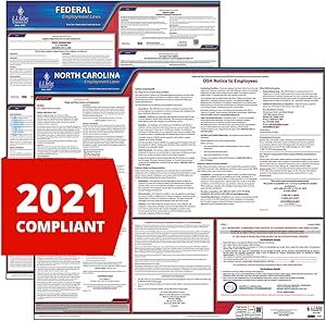 2021 North Carolina State and Federal Labor Law Poster Set (English, NC State) - OSHA Compliant Laminated Posters - J. J. Keller & Associates