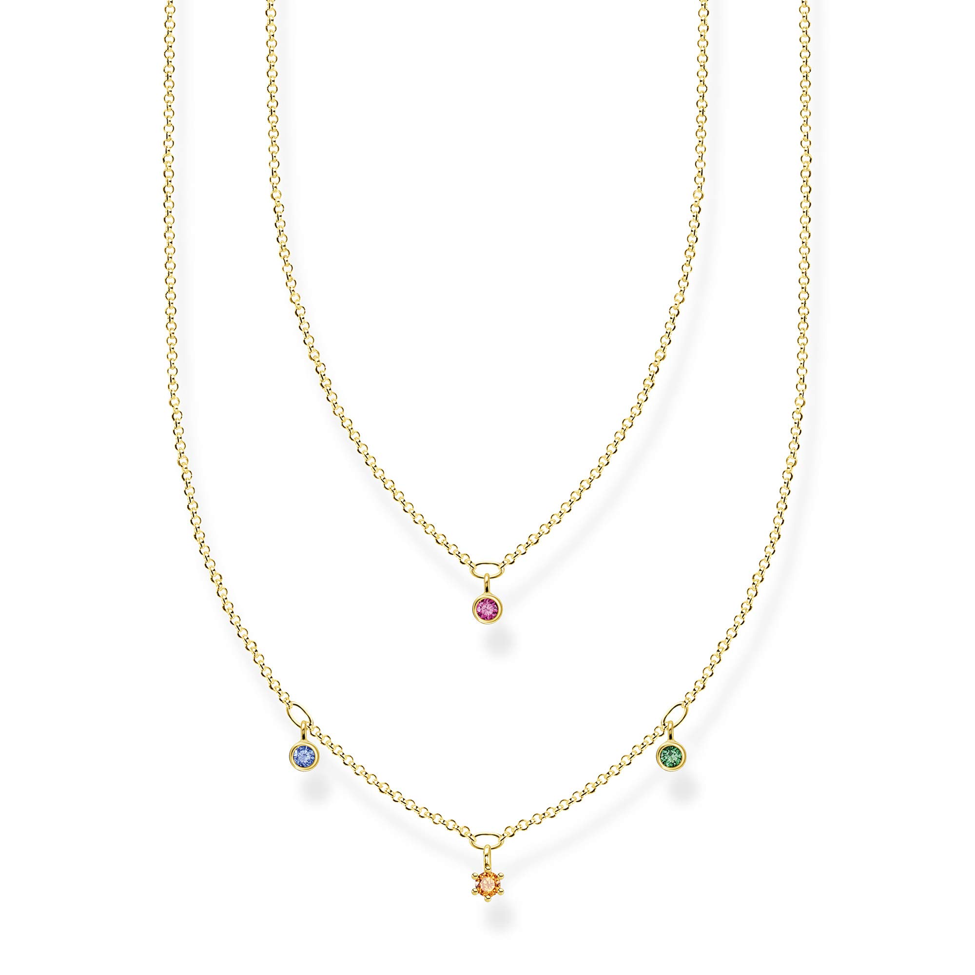 Thomas Sabo Ladies Double Necklace Coloured Stones Gold 925 Sterling Silver 40-45 cm Length