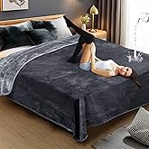 Tisancy Love Waterproof Dark Gray and Light Gray Bed Blanket 80'' x 90'' with a Storage Bag, Double Sides Flannel Splash 3 Layer Lightweight Queen Size XL Blanket Mattress Protector