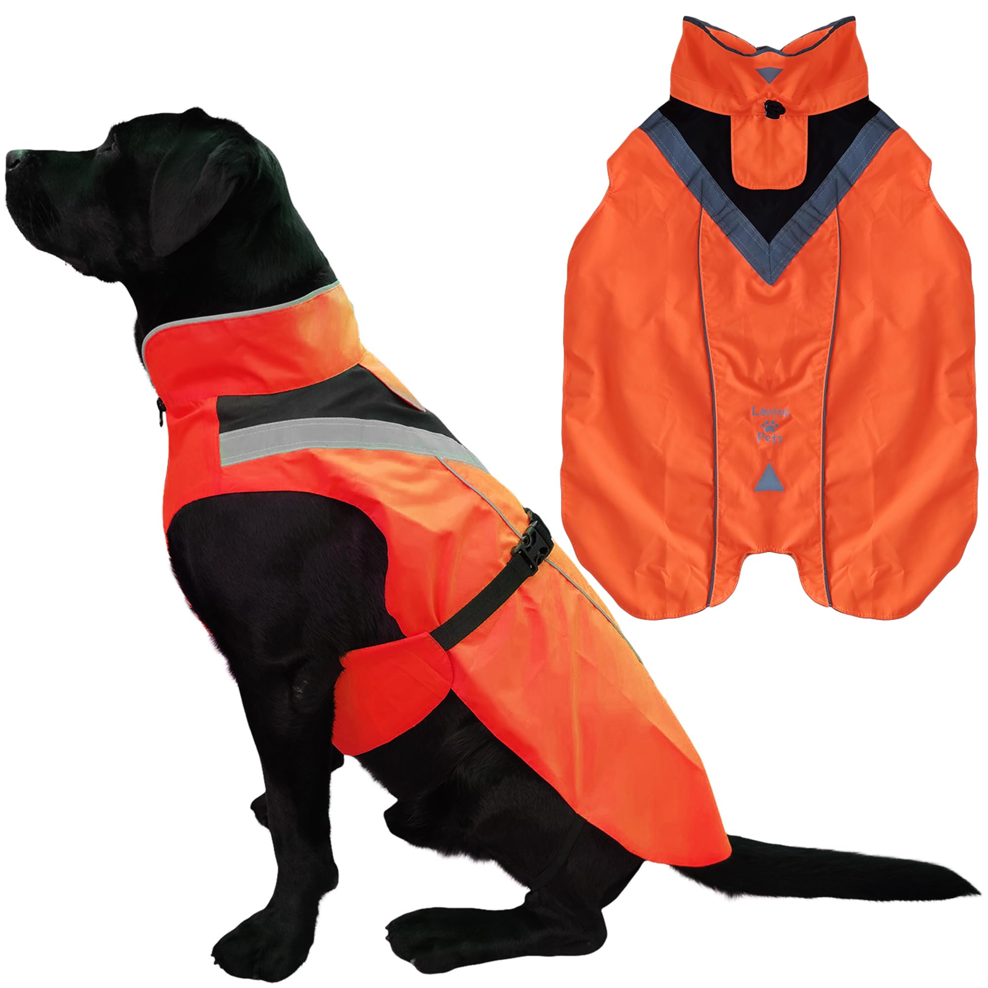 Lautus Pets Waterproof Dog Raincoat - Reflective, Bright Orange Rain Coat with Leash Hole (S, Orange)
