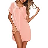 Ekouaer Womens Nightgown Cotton Sleepwear Button Down Sleep Shirt Embroidered Nightshirt Short Sleeve Floral Pajama Dress