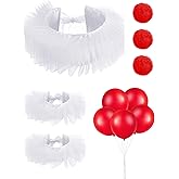 Tarpop 11 Pc Clown Collar Set - Creepy Clown Costume Accessories Include Ruffle Collar and Cuffs, 12 Inch Red Party Balloons, White Balloon Ribbon Pom Balls - Halloween Costume for Women & Adults